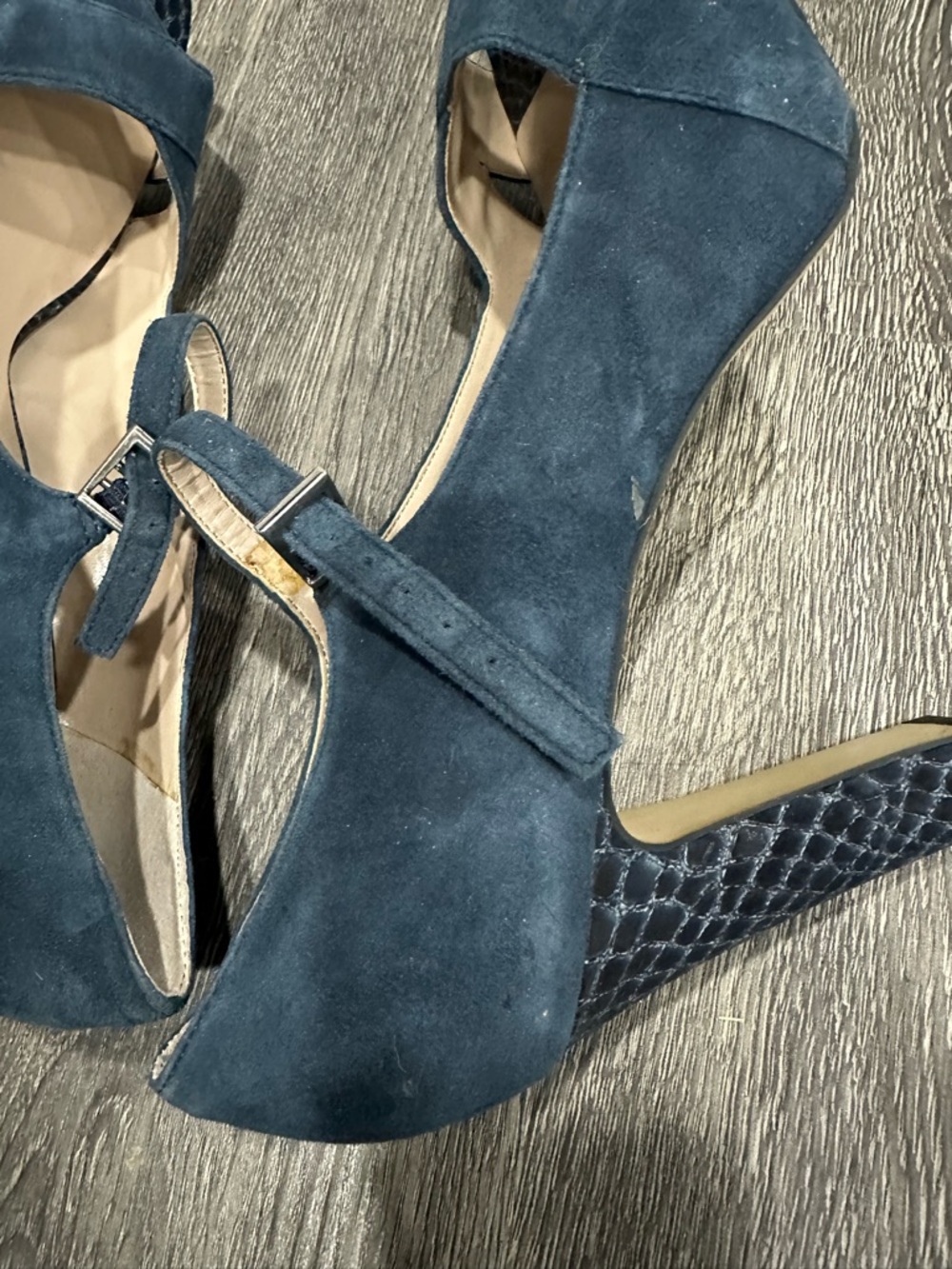 Franco Sarto Dark Blue Suede Peep-Toe Heels Size 10 - Picture 11 of 15